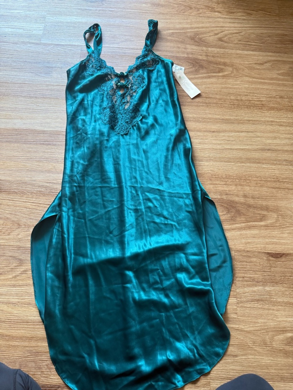Emerald Lace-Trim Satin Slip Chemise - Women Intimates